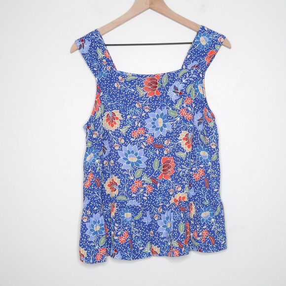 Loft Womens Tank Top Medium Blue Orange Floral Multicolor Feminine Spring Summer - Picture 1 of 7